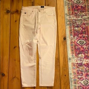 Blush pink skinny jeans